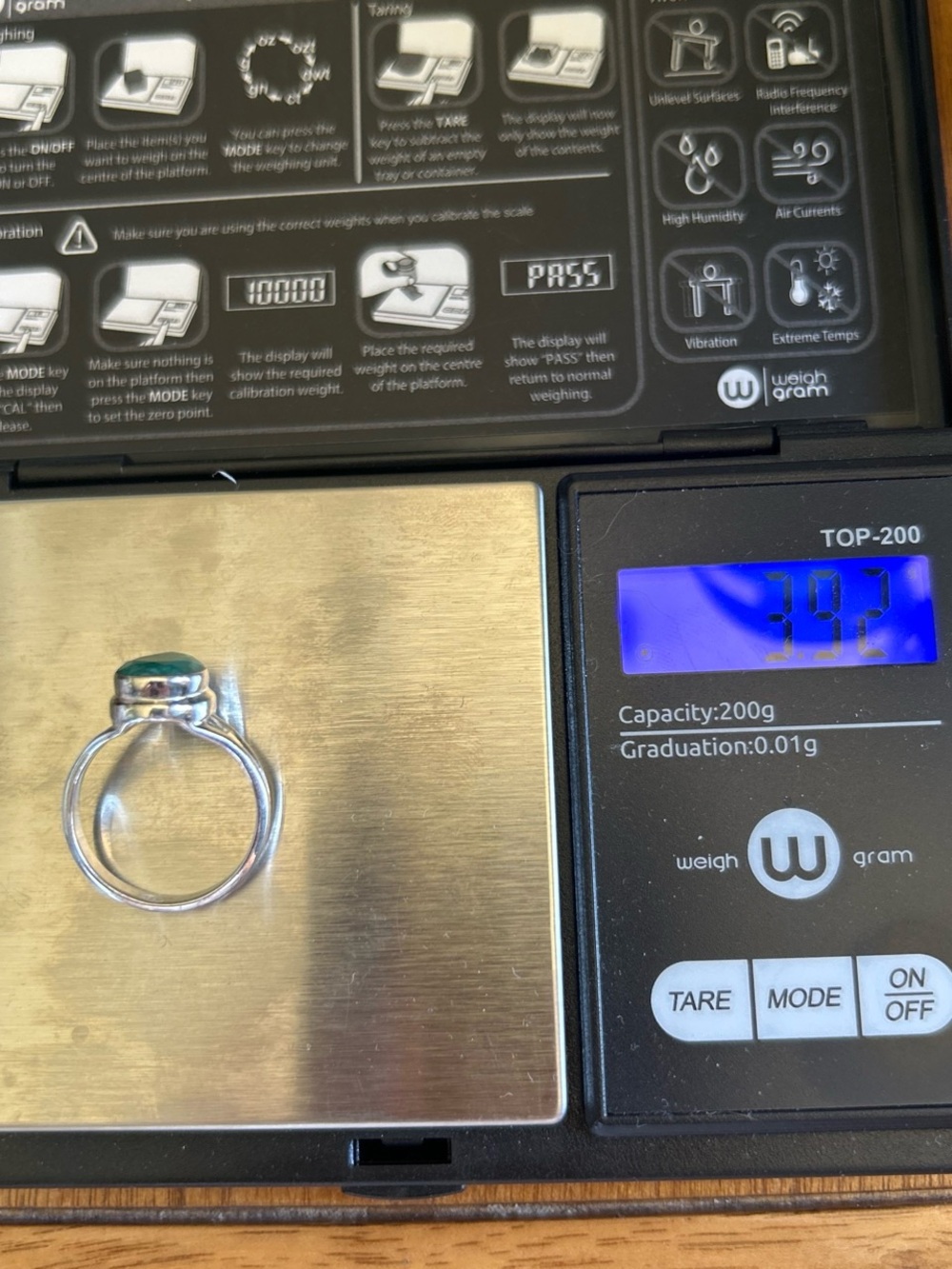 Sterling Silver and Genuine Teardrop Emerald Gemstone Ring - Picture 7 of 7